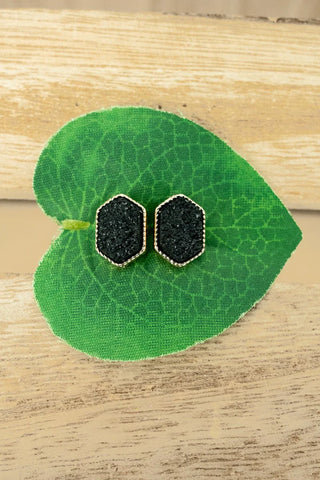 Dainty black druzy stud earrings