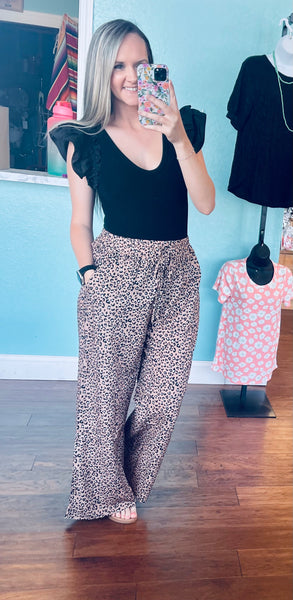Leopard print drawstring pocket pants