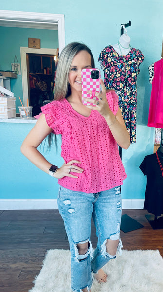 Pink eyelet top