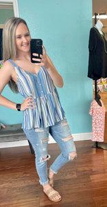 Blue striped baby doll tank top
