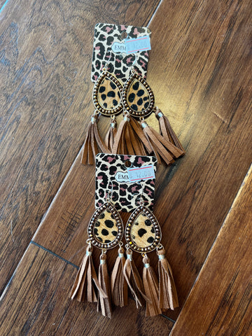 Brown leopard hide tassel earrings