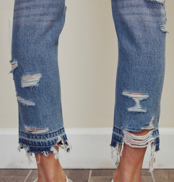 Rainbow thread high rise skinny jeans