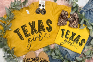 PREORDER MUSTARD TEXAS GIRL KIDS & ADULT T-SHIRT