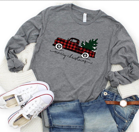 PREORDER MERRY CHRISTMAS TRUCK LONG SLEEVE T-SHIRT