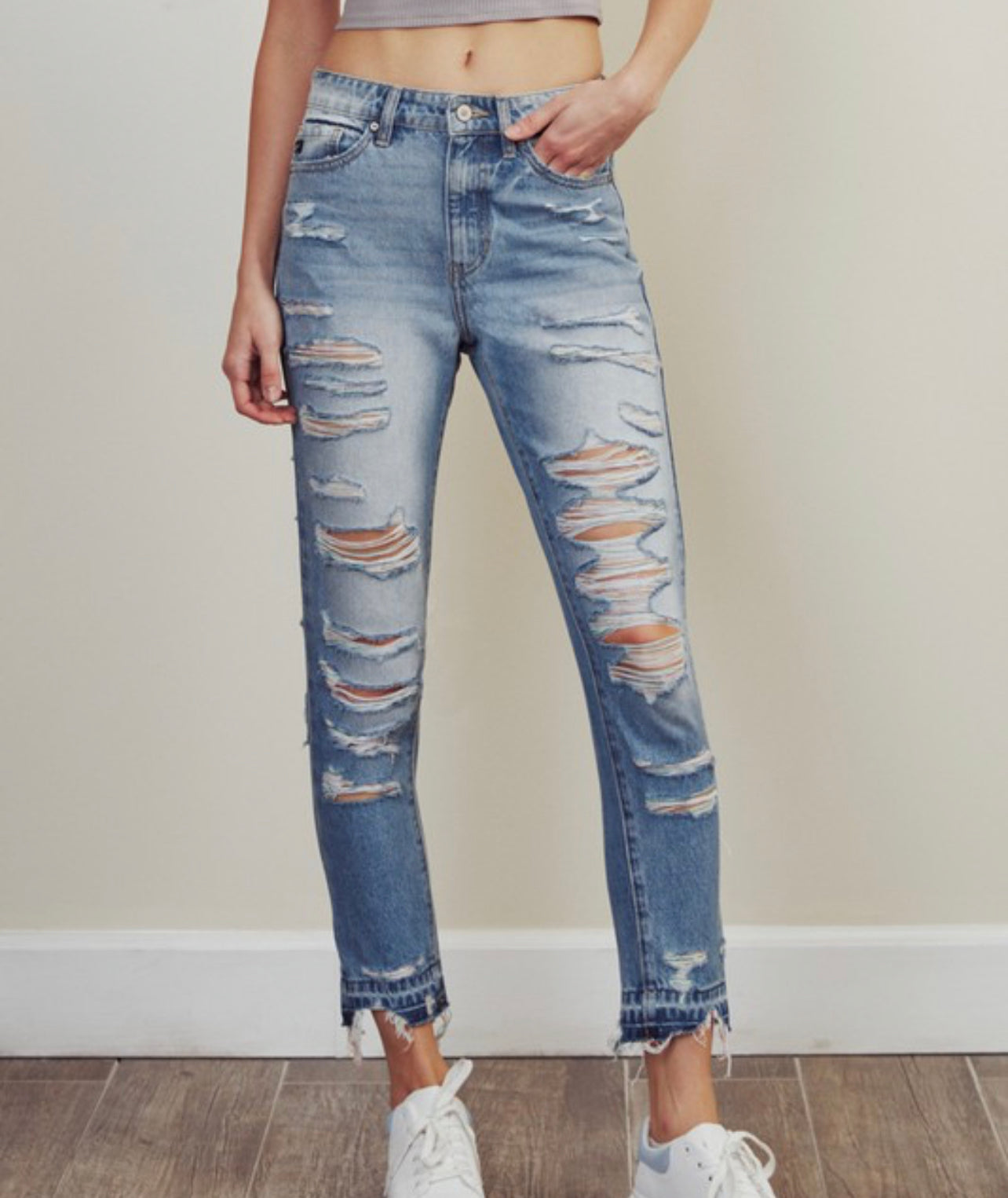 Rainbow thread high rise skinny jeans