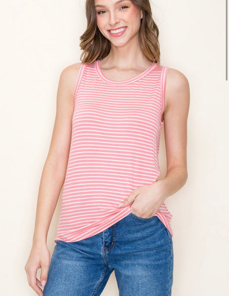 Coral striped tank top