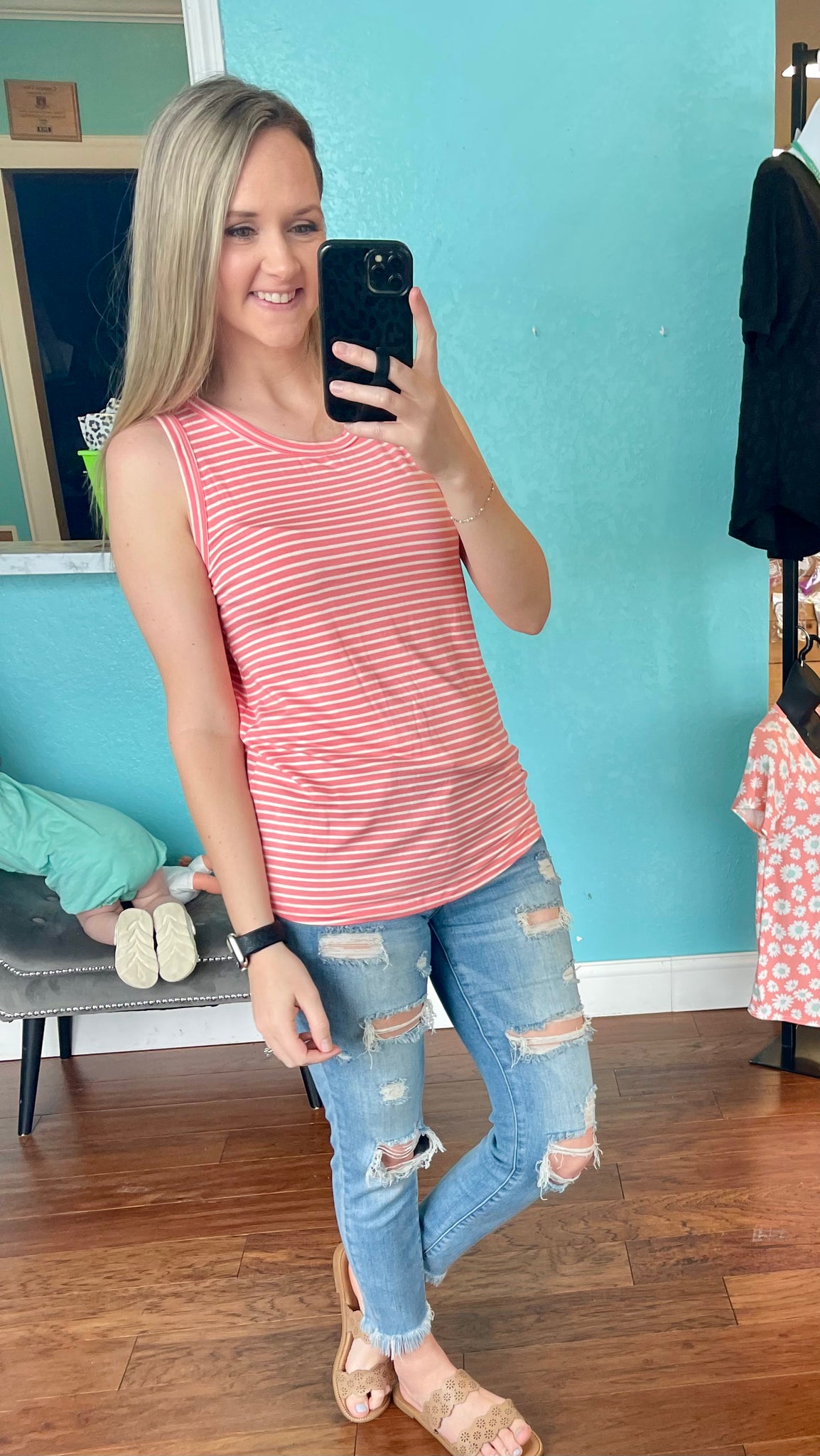 Coral striped tank top