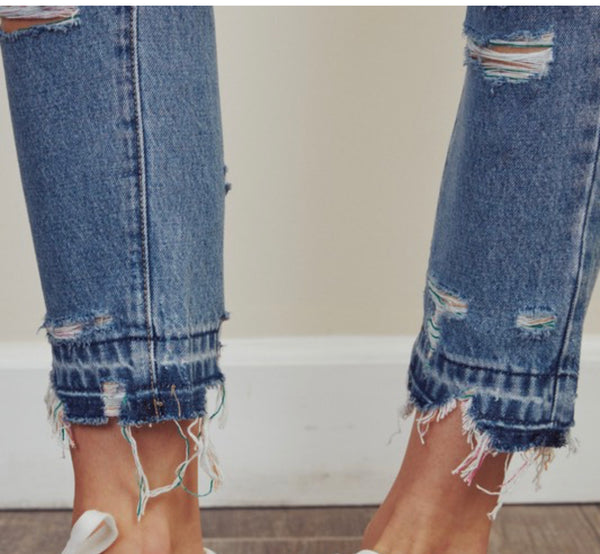 Rainbow thread high rise skinny jeans
